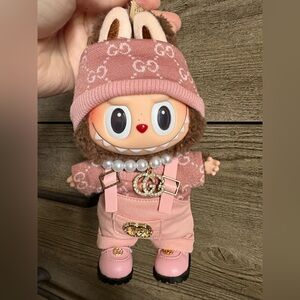 Pink overall with pearls set for labubu